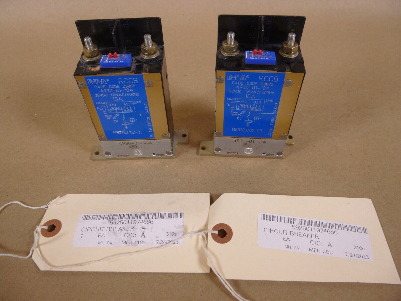 2x E-T-A 4930-01-10A Remote Control Circuit Breaker RCCB M83383/02-03 10A 400Hz | Electrical MRO Replacement Parts &amp; Components and Commercial Electrical Supplies Company