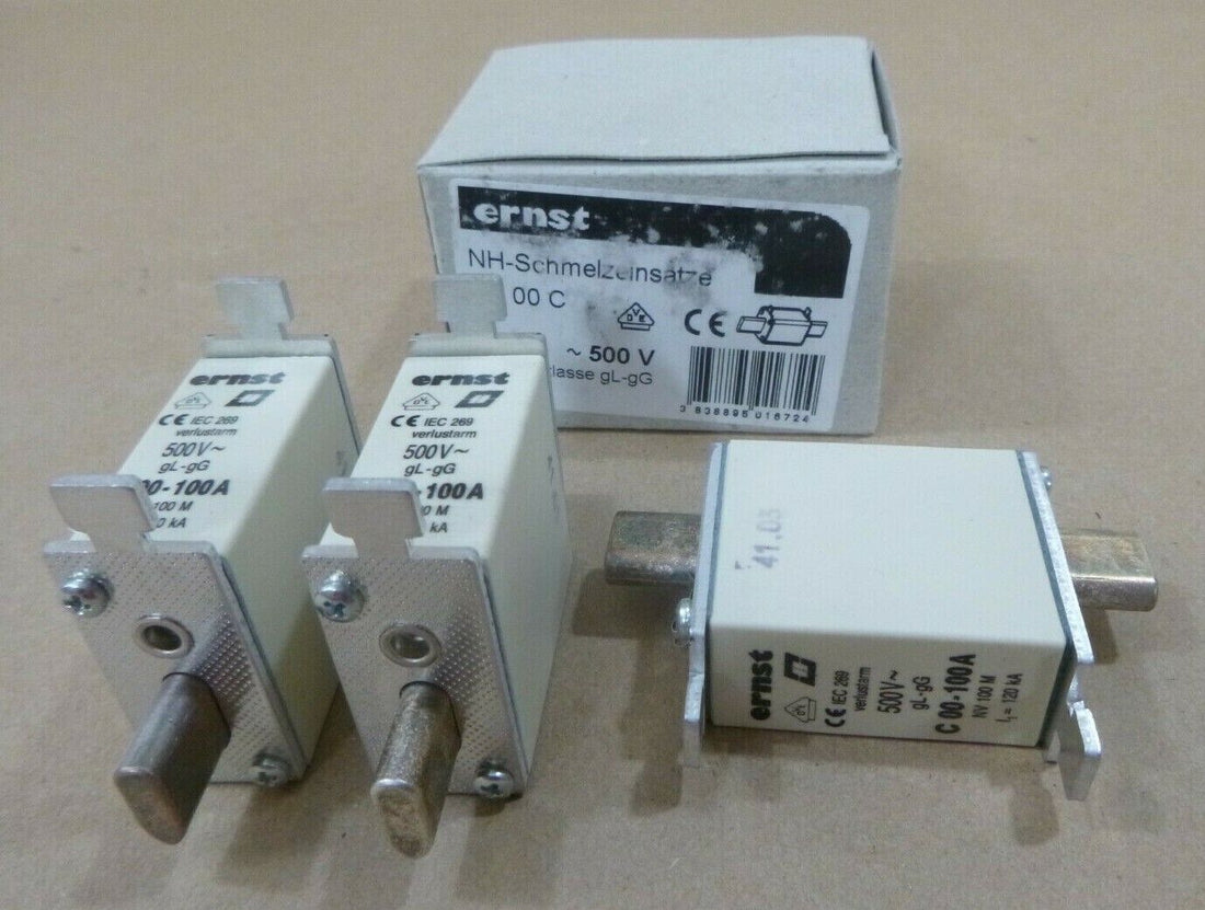 (3 PACK) ERNST IEC 269 FUSE LINK 500V 100A gL-gG CABLE &amp; LINE PROTECTION NOS | Electrical MRO Replacement Parts &amp; Components and Commercial Electrical Supplies Company