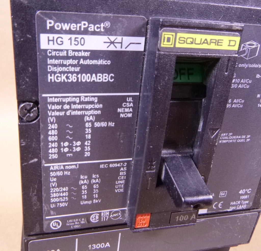 Square D HGK36100ABBC Molded Case Circuit Breaker 600V 100A 35kA@480V | Electrical MRO Replacement Parts & Components and Commercial Electrical Supplies Company