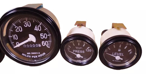 HUMVEE M998 5 GAUGE KIT TEMPERATURE VOLTMETER FUEL LEVEL OIL SPEEDOMETER BLACK