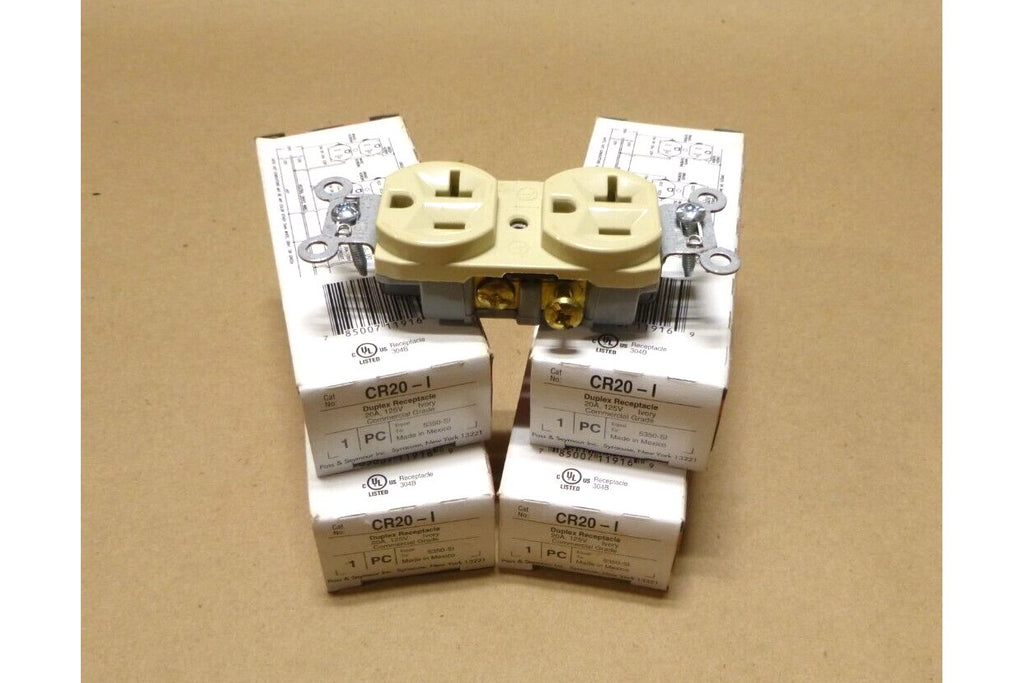 (4 Pcs) Pass & Seymour 20A 125V Commercial Grade Duplex Receptacle, Ivory CR20 - I - Royal Equipment LegrandDuplex Receptacle