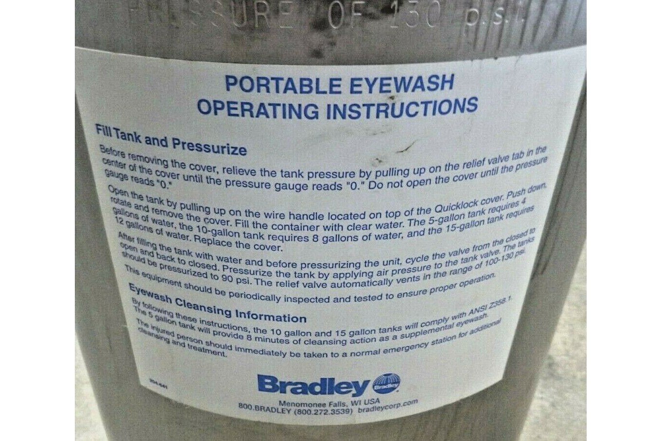 4R983 Bradley S19-788 15 Gallon Safety Portable Eye/Face Wash Unit &amp; Drench Hose | Industrial MRO Replacement Parts, Manufacturing Machine Parts &amp; Components, Heavy Equipment Parts Supplier