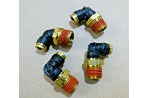 4x Parker 3/8" O.D. Tube To Male NPT Brass Push - to - Connect 90 Elbow 369PTC - 6 - 8 - Royal Equipment ParkerPush - to - Connect Fittings