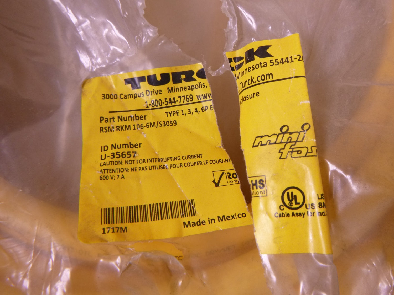 Turck RSM RKM 106-6M/S3059 Actuator Sensor Cable 10-Pin Mini Fast U-35657 , 6M | Electrical MRO Replacement Parts &amp; Components and Commercial Electrical Supplies Company