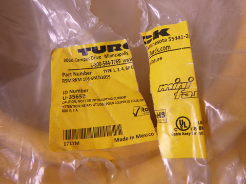 Turck RSM RKM 106-6M/S3059 Actuator Sensor Cable 10-Pin Mini Fast U-35657 , 6M | Electrical MRO Replacement Parts & Components and Commercial Electrical Supplies Company