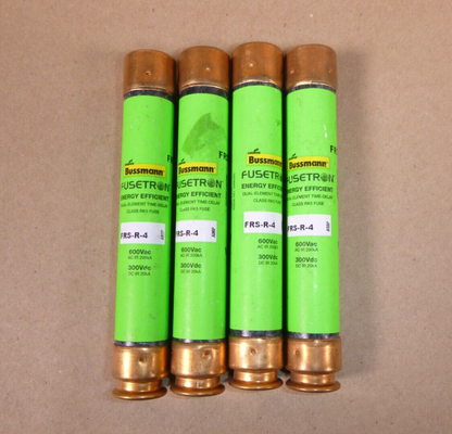 (Lot of 4) Bussmann FRS-R-4, 4 Amp Fusetron Dual Element Time-Delay RK5 Fuse | Electrical MRO Replacement Parts &amp; Components and Commercial Electrical Supplies Company