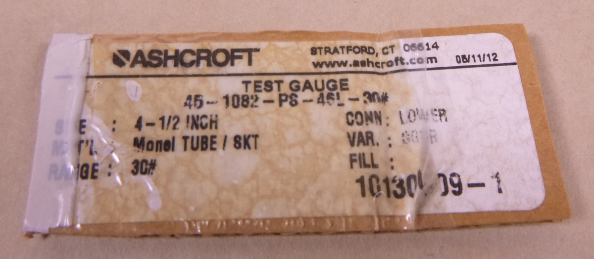 ASHCROFT Test Pressure Gauge GA-417, .1 psi subd , 0 to 30 psi, 45-1082PS