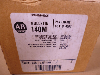 Allen Bradley 140M-C2E-B40-KN Series B Motor Protection Circuit Breaker 2.5-4A | Electrical MRO Replacement Parts &amp; Components and Commercial Electrical Supplies Company