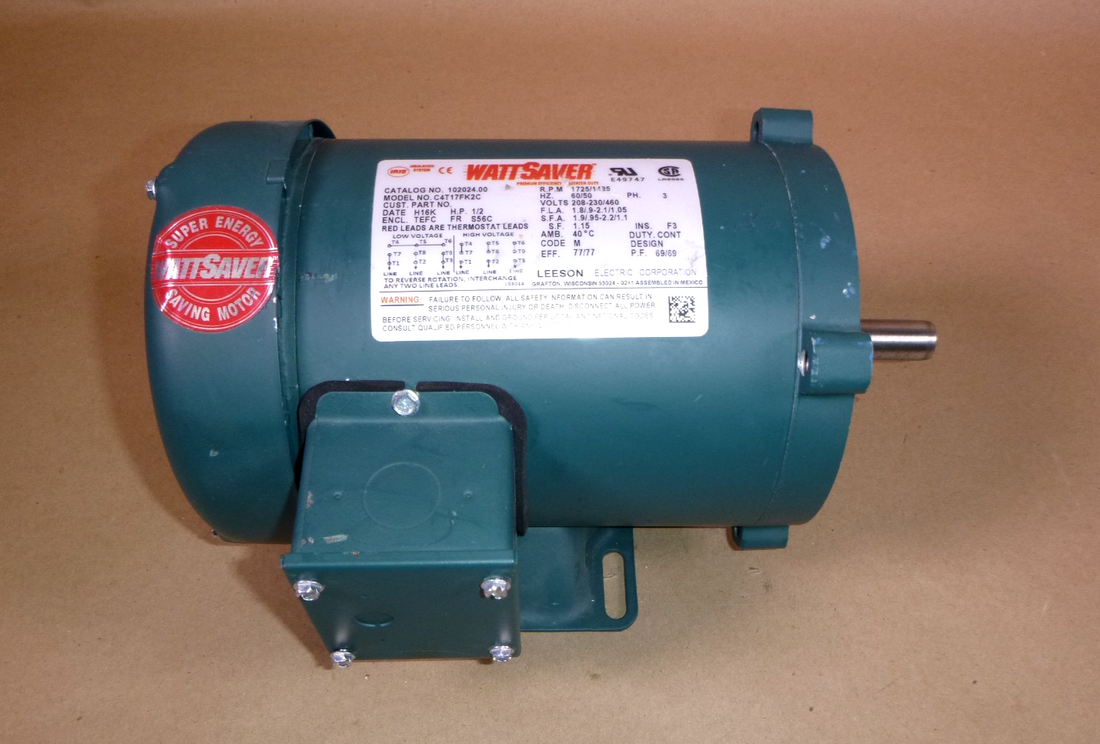 1/2 Hp 1725 Rpm 56C Fr. Footed TEFC 3 Phase Leeson Electric Motor 102024 New
