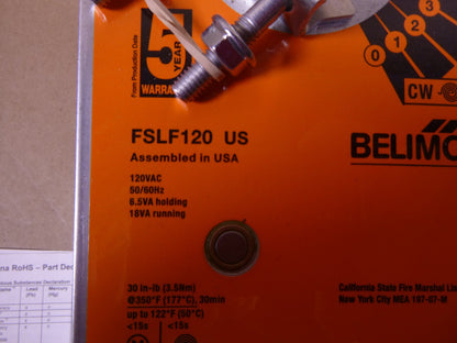 FSLF120 US Belimo Fire &amp; Smoke Actuator, 30 in-lb, Spring return, 120 Vac | Electrical MRO Replacement Parts &amp; Components and Commercial Electrical Supplies Company
