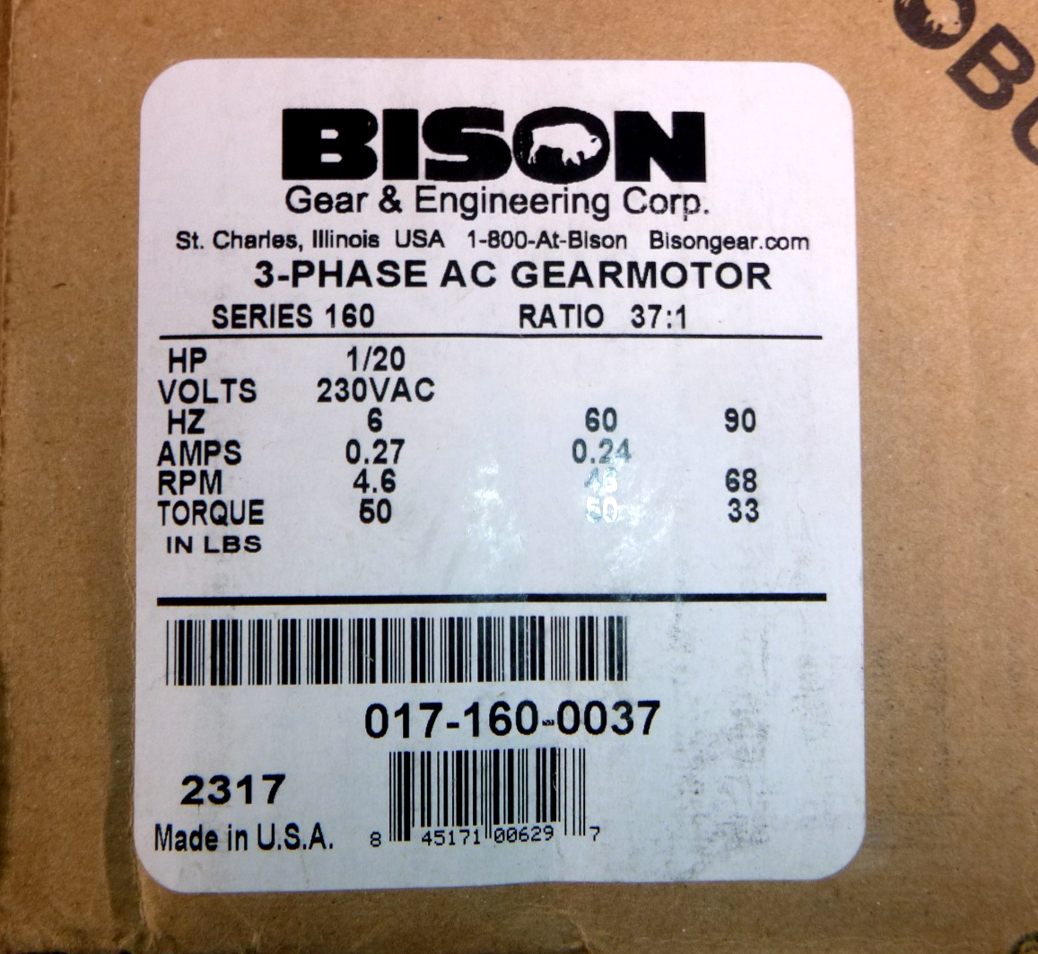 017-160-0037 BISON 1/20HP 46RPM TENV 230VAC 3ph Stainless SaniMotor Gearmotor | Industrial Electric Motors, Pumps &amp; Parts