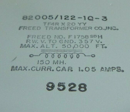 FREED 122-1Q-3 TRANSFORMER REACTOR F1758SDH 357V 50,000FT 150MH 1.05AMP | Electrical MRO Replacement Parts &amp; Components and Commercial Electrical Supplies Company