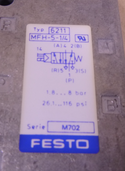 Festo MFH-5-1/4 Solenoid Valve MFH51/4 6211 | Industrial MRO Replacement Parts, Manufacturing Machine Parts &amp; Components, Heavy Equipment Parts Supplier