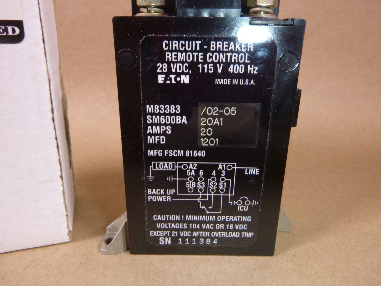 M83383/02-05 Remote Controlled Circuit Breaker Eaton SM600BA20A1 Made in USA | Electrical MRO Replacement Parts &amp; Components and Commercial Electrical Supplies Company