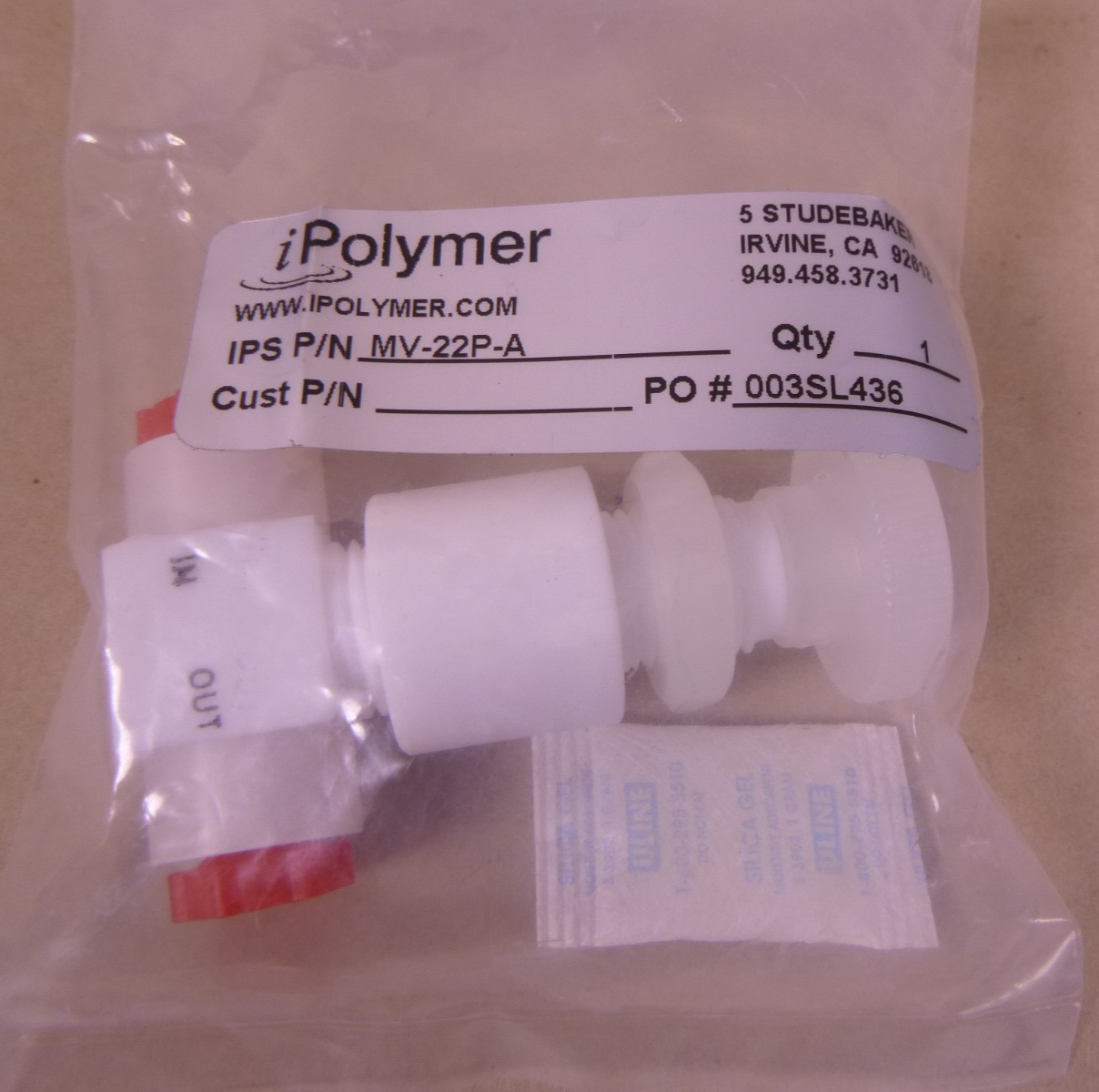 IPolymer 1/8" Metering Valve, FNTP 1/8" Orifice, PTFE , Straight Flow , MV-22P-A