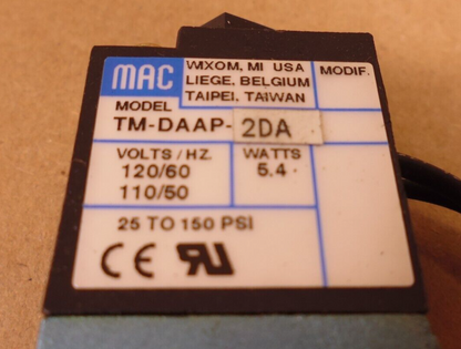 MAC TM-DAAP-2DA Solenoid Valve Coil 120/60 110/50 25-150PSI 5.4Watts | Industrial MRO Replacement Parts, Manufacturing Machine Parts &amp; Components, Heavy Equipment Parts Supplier