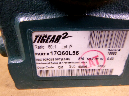 New Dodge Tigear-2 Speed Reducer 17Q60L56, 60:1 Ratio, 1.75" C.D., 56C Input | Industrial Electric Motors, Pumps &amp; Parts