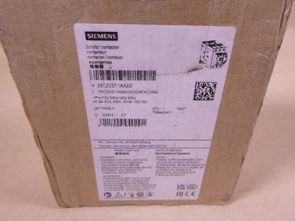 Siemens SIRIUS 3RT2037-1AK60 Contactor 110/120V 50/60Hz , 65A 400V 30kW 1NO 1NC | Electrical MRO Replacement Parts &amp; Components and Commercial Electrical Supplies Company