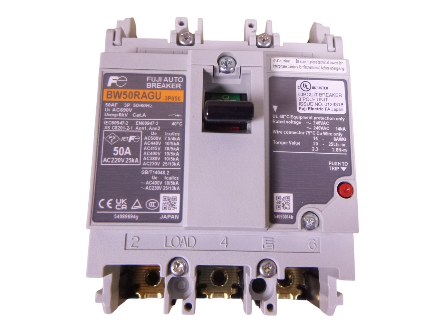 FUJI Electric BW50RAGU-3P050 Circuit Breaker 3P, 50A , 500VAC , 50/60Hz | Electrical MRO Replacement Parts &amp; Components and Commercial Electrical Supplies Company