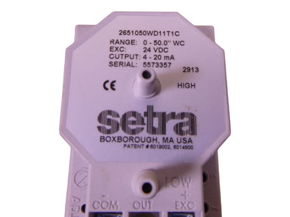 Setra Model 265 2651050WD11T1C Differential Pressure Transducer 24VDC