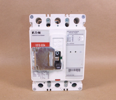 Eaton HFD3100 100 Amps 3-Pole 600 VAC 250 VDC Circuit Breaker W/ Padlock latch