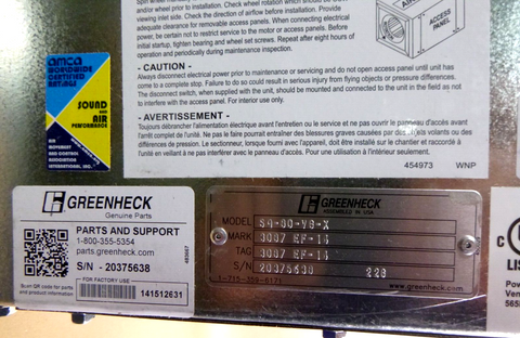 Greenheck SQ-80-VG-X Direct Drive Centrifugal Square Inline Fan 115 Volt