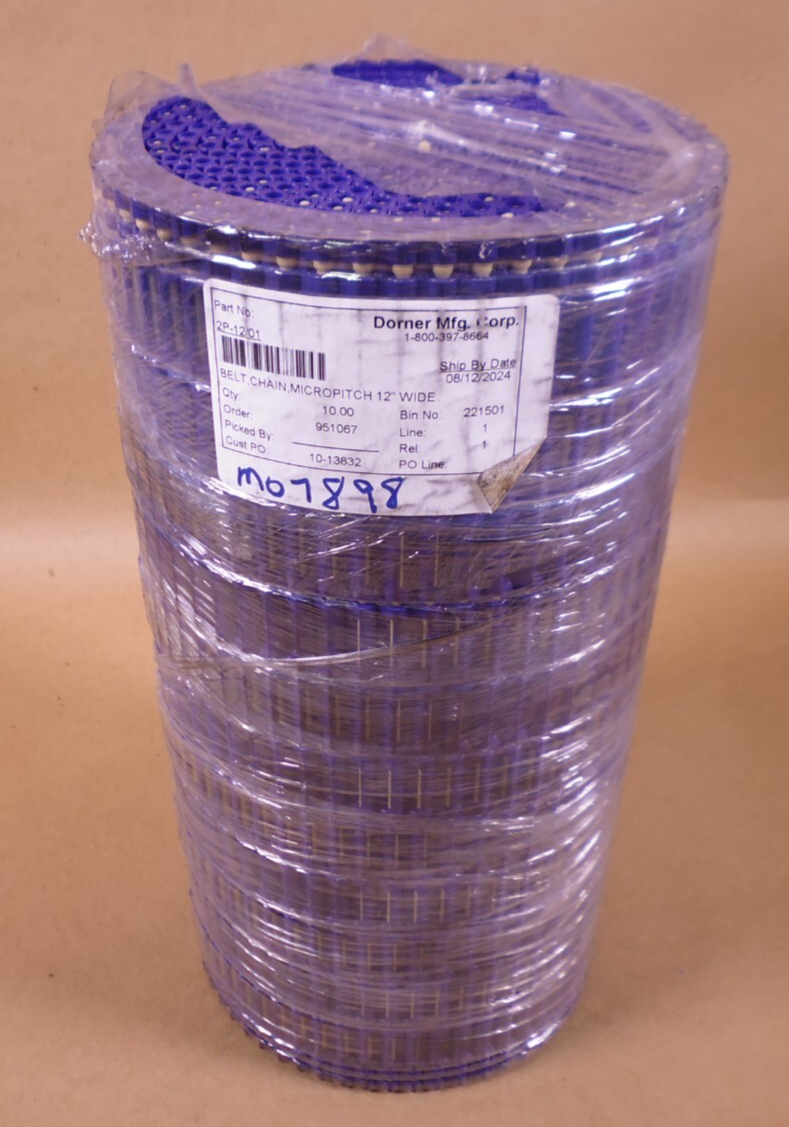 Dorner Micropitch 12" Wide Conveyor Chain Belt Acetal Blue , 2P-12/01 | Industrial MRO Replacement Parts, Manufacturing Machine Parts &amp; Components, Heavy Equipment Parts Supplier