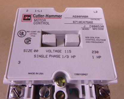 A200MABR Cutler-Hammer Motor Control Non-Reversing Starter, Size 00, 1/3HP / 1HP | Electrical MRO Replacement Parts &amp; Components and Commercial Electrical Supplies Company