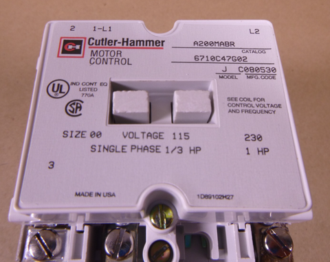 A200MABR Cutler-Hammer Motor Control Non-Reversing Starter, Size 00, 1/3HP / 1HP