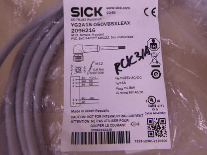 Sick YG2A15-050VB5XLEAX Sensor Actuator Cable 5m Angled M12 Female Leads 2096216