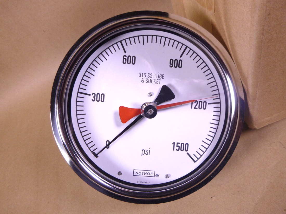 6" NOSHOK 60-410-1500-psi MIP-SSBU Pressure Gauge 1/2" NPT, 304 SS W/ POINTER | Industrial MRO Replacement Parts, Manufacturing Machine Parts &amp; Components, Heavy Equipment Parts Supplier