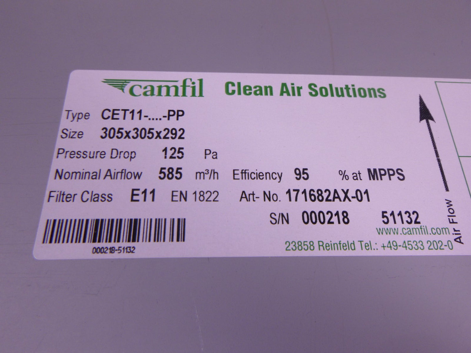 Camfil CET11 305x305x292 Clean Air Solutions Absolute CE Filter 125Pa 585m3/h | Industrial MRO Replacement Parts, Manufacturing Machine Parts &amp; Components, Heavy Equipment Parts Supplier