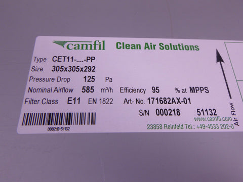 Camfil CET11 305x305x292 Clean Air Solutions Absolute CE Filter 125Pa 585m3/h