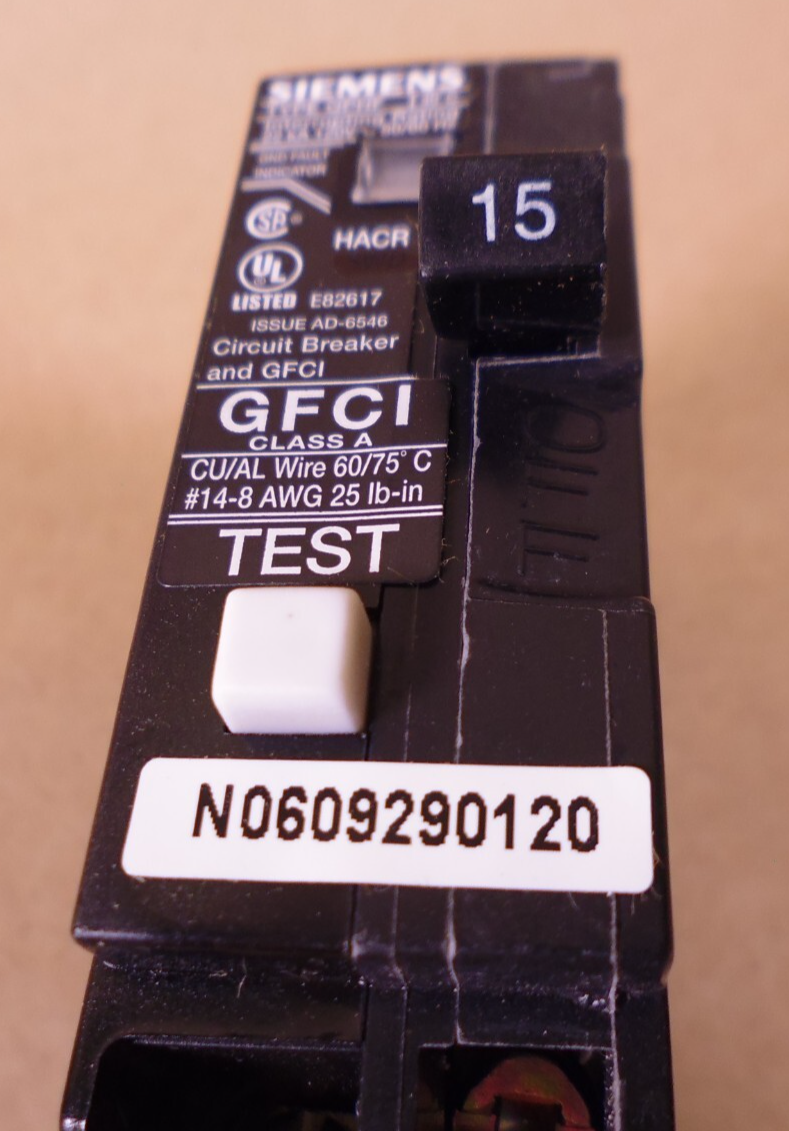 Siemens QF115H Ground Fault Circuit Breaker, 1 Pole - 15 Amp - GFCI - Type QPHF | Electrical MRO Replacement Parts &amp; Components and Commercial Electrical Supplies Company