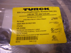 Turck GSDA GKDA 30-2M/S4000 Powerfast Cordset 600VAC 30A 3-Pin M F , U2-15356