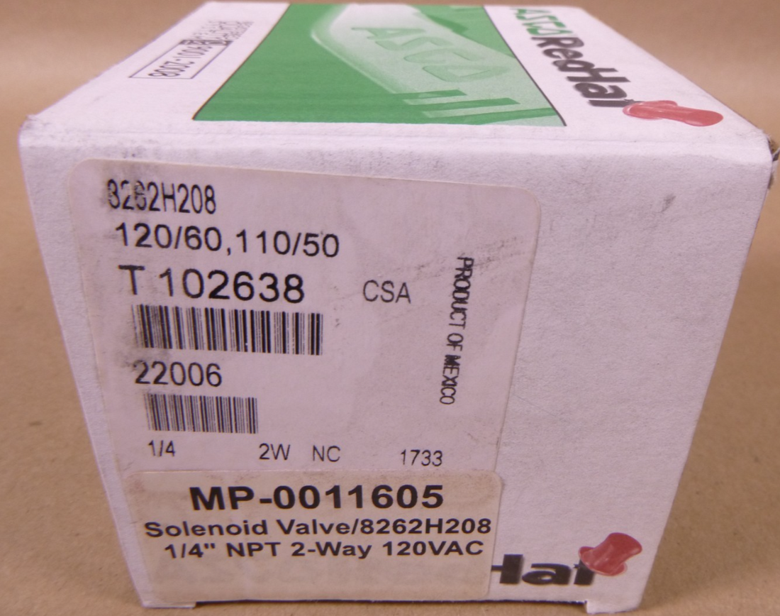 Asco 8262H208 2-Way Solenoid Valve 110/120V 50/60Hz 1/4" NPT T102638 | Electrical MRO Replacement Parts &amp; Components and Commercial Electrical Supplies Company