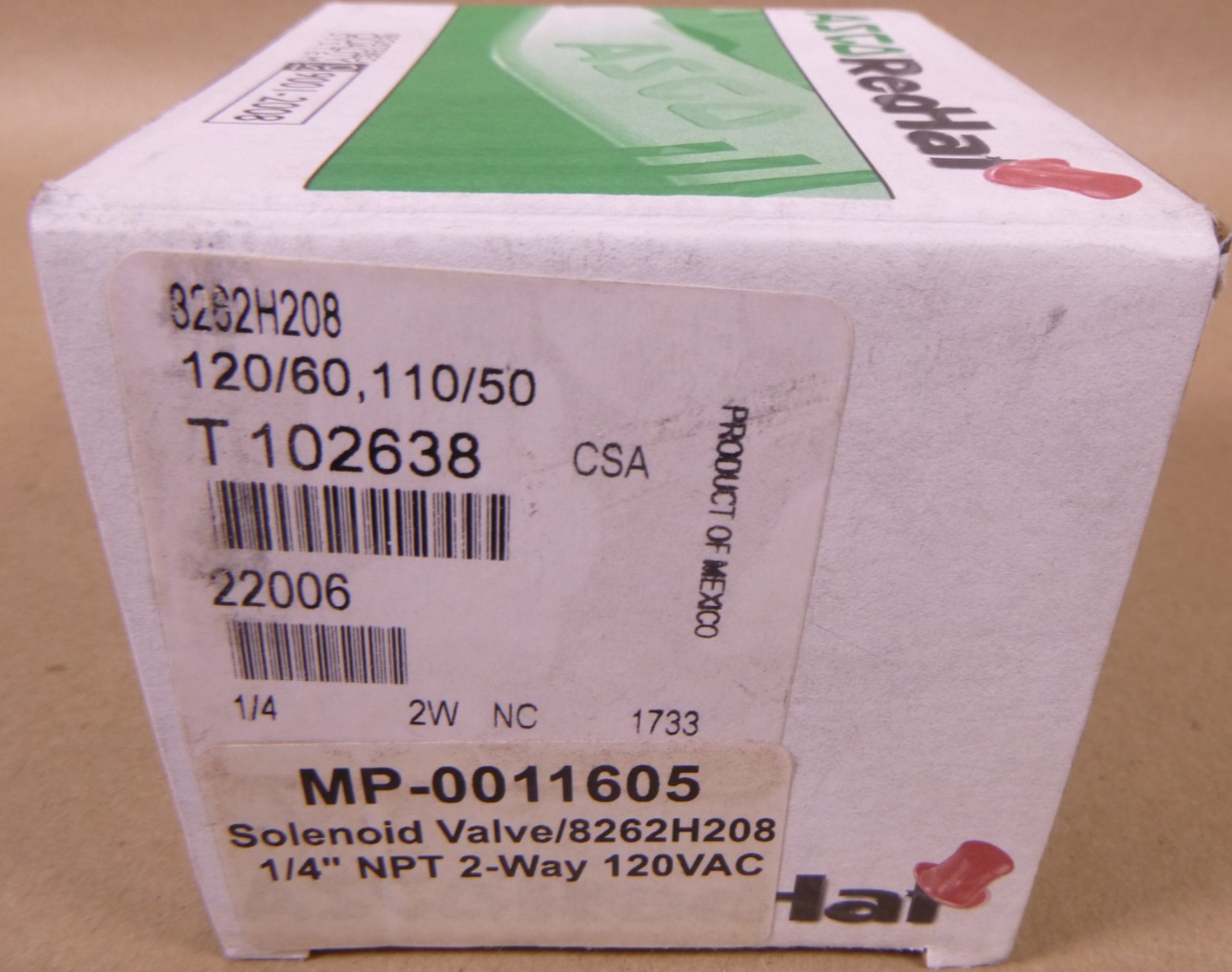 Asco 8262H208 2-Way Solenoid Valve 110/120V 50/60Hz 1/4" NPT T102638 | Electrical MRO Replacement Parts &amp; Components and Commercial Electrical Supplies Company