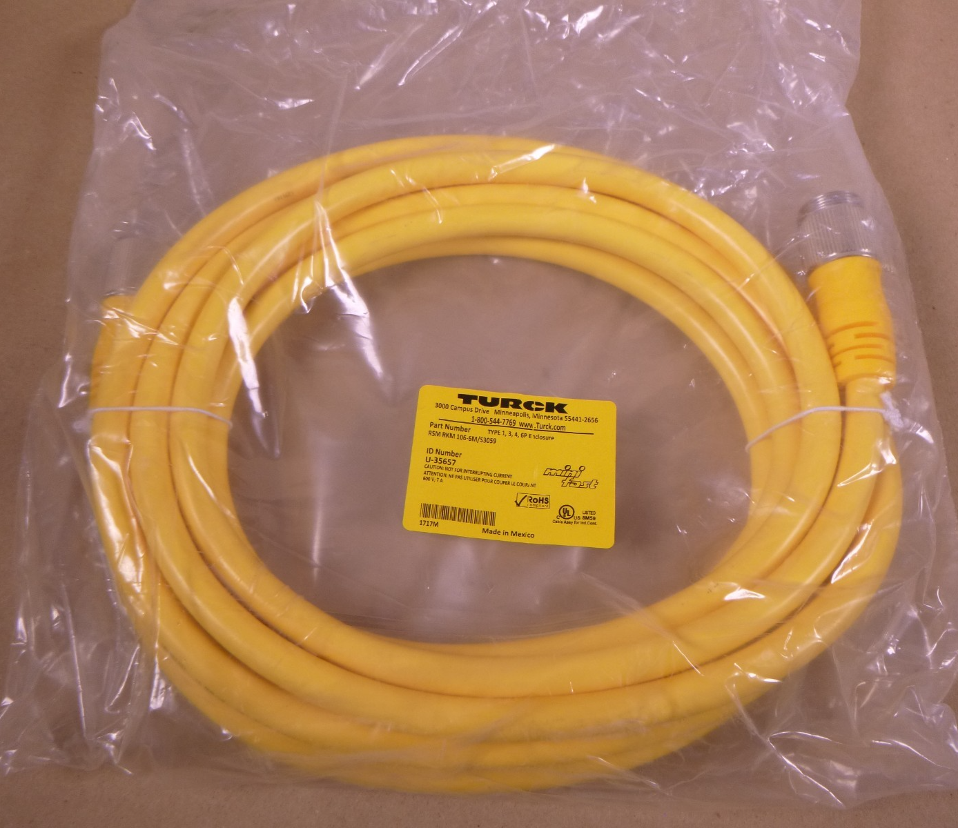 Turck RSM RKM 106-6M/S3059 Actuator Sensor Cable 10-Pin Mini Fast , U-35657 | Electrical MRO Replacement Parts &amp; Components and Commercial Electrical Supplies Company