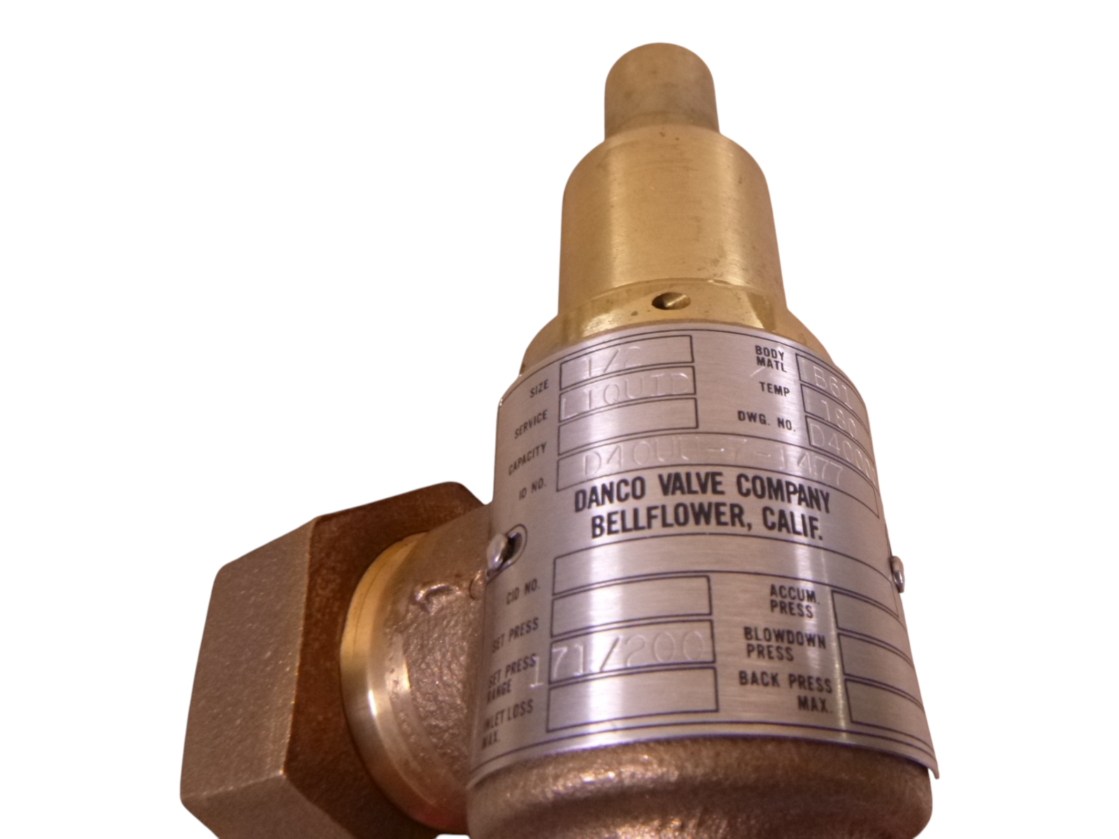 Danco D40UU Air Compressor Pressure Relief Valve 1/2" B61 Liquid D40UU-7-1477