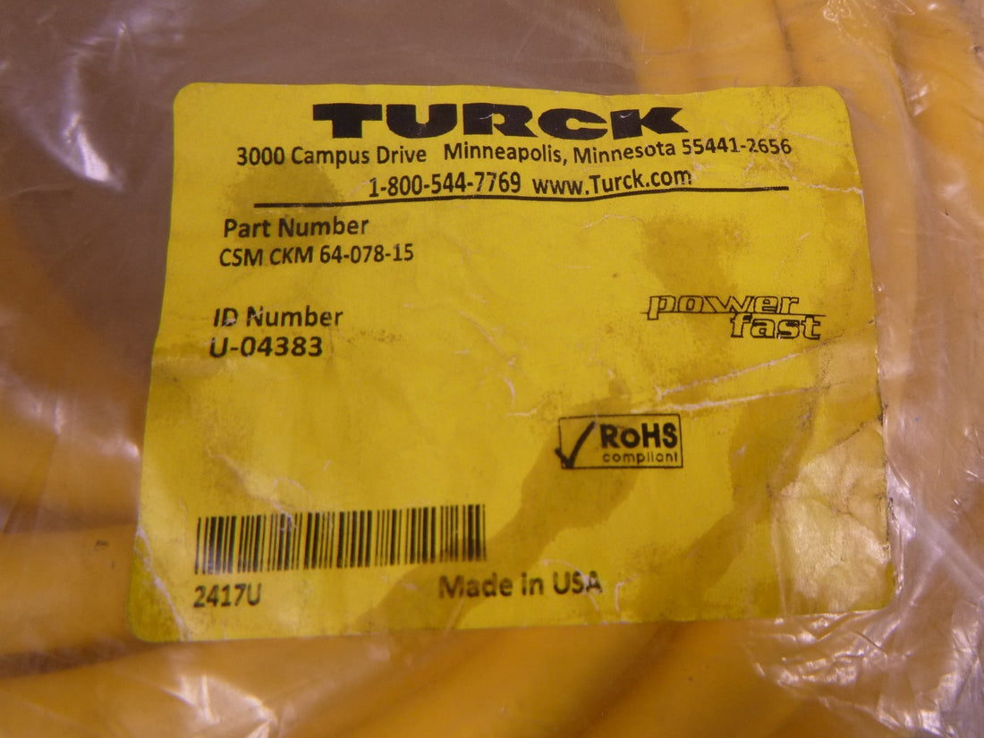 TURCK CSM CKM 64-078-15, POWERFAST DOUBLE-ENDED CORDSET 6-PIN , U-04383 | Electrical MRO Replacement Parts &amp; Components and Commercial Electrical Supplies Company