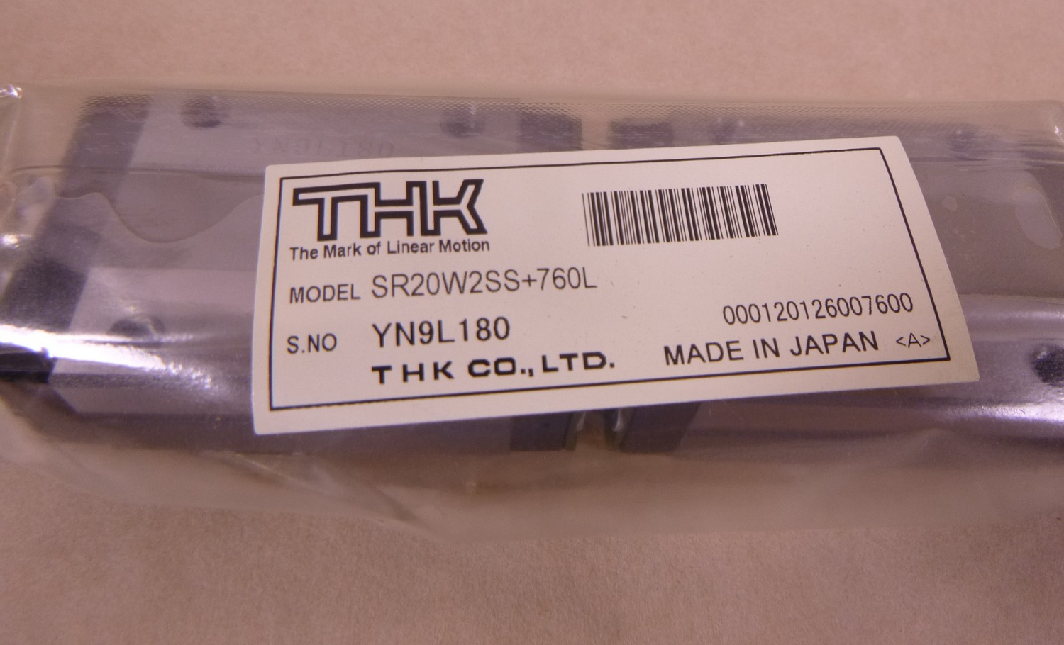 THK SR20W2SS+760L Linear Guide With (2) SR20 Guide Blocks , 760MM Overall