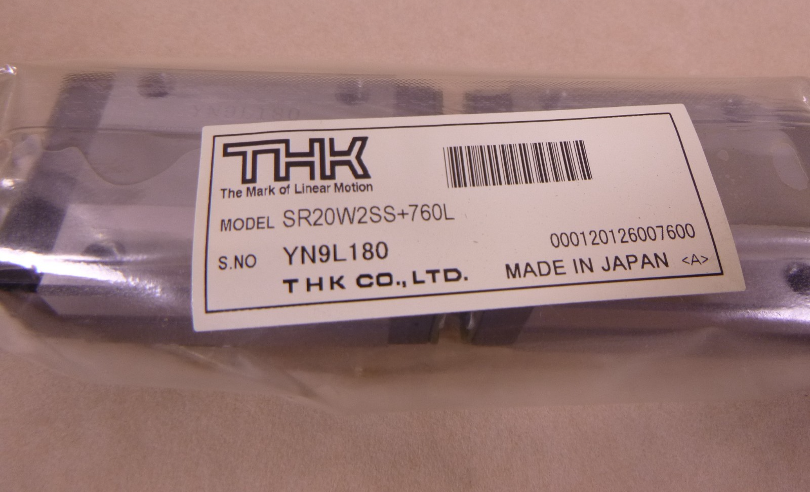 THK SR20W2SS+760L Linear Guide With (2) SR20 Guide Blocks , 760MM Overall