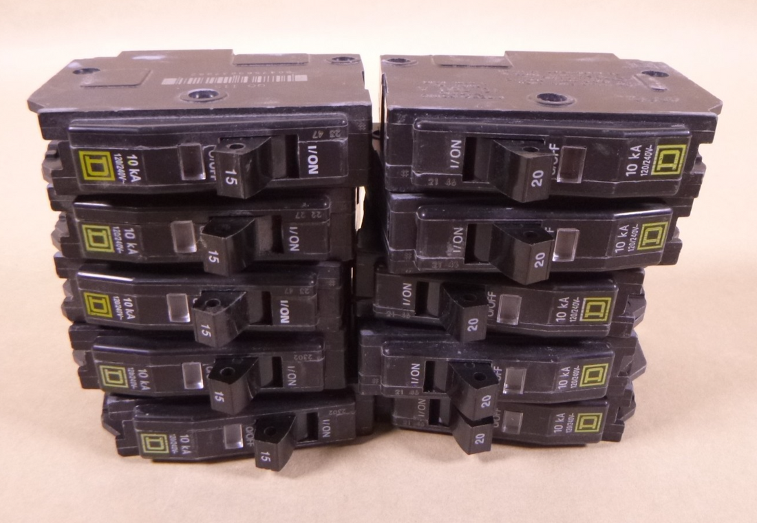 5 Square D QO120, 5 QO115 Snap In 1 Pole 20 &amp; 15 Amp Type QO Circuit Breaker | Electrical MRO Replacement Parts &amp; Components and Commercial Electrical Supplies Company