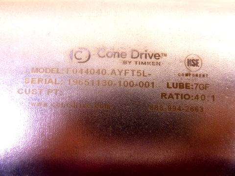 Cone Drive Food Grade Gearbox 1" Hollow Shaft 56C Size 44 (1.75 C.D.) 40:1 Ratio