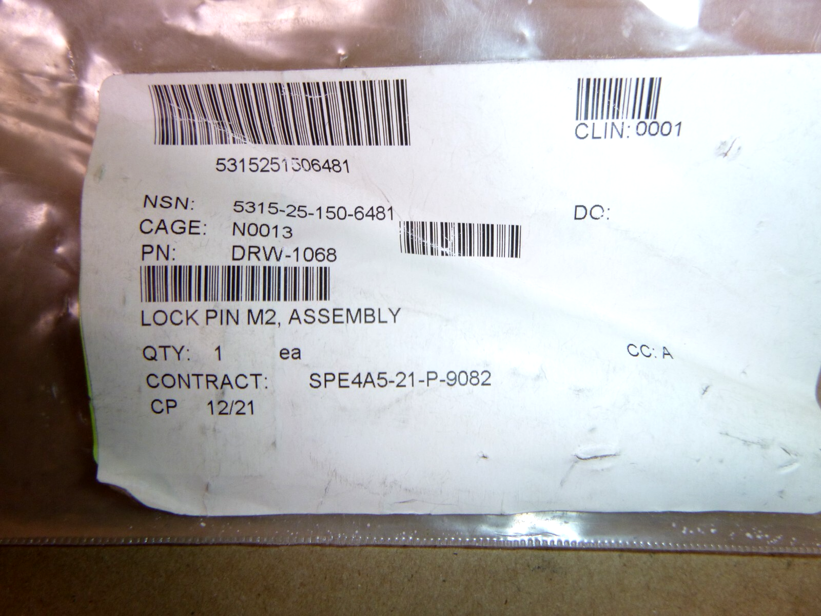 USGI Kongsberg DRW-1068 Quick Release Pin 5315-25-150-6481 | Industrial Replacement Nuts &amp; Bolts Distributor and Machinery Screws &amp; Fasteners Supply