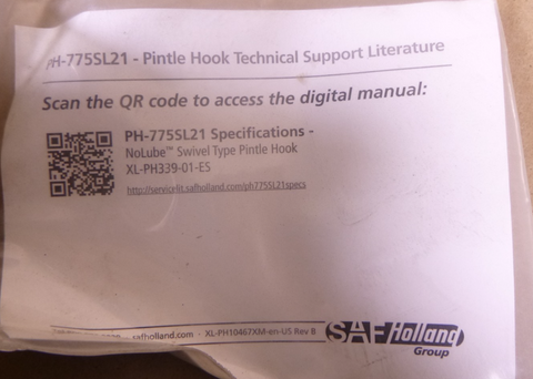 PH-775SL21 SAF Holland 50-Ton NoLube Swivel Type Pintle Hook Hitch Tow