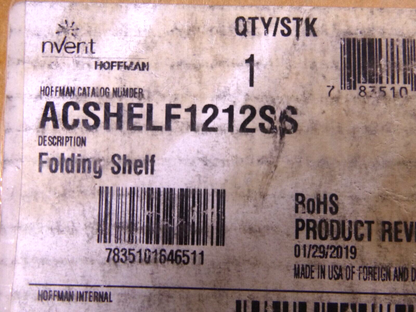 Hoffman ACSHELF1212SS Folding Shelf, Type 4X, 12" x 12" Stainless Steel 304 | Industrial MRO Replacement Parts, Manufacturing Machine Parts &amp; Components, Heavy Equipment Parts Supplier