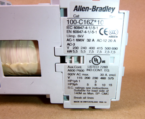 Allen-Bradley 100-C16ZJ10 IEC Contactor, 3-P, 16A, 24VDC Coil 100C16ZJ10