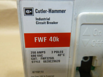 Cutler Hammer 250 Amp 3 Pole 690 Volt Molded Case Circuit Breaker FWF3250L - USA | Electrical MRO Replacement Parts &amp; Components and Commercial Electrical Supplies Company