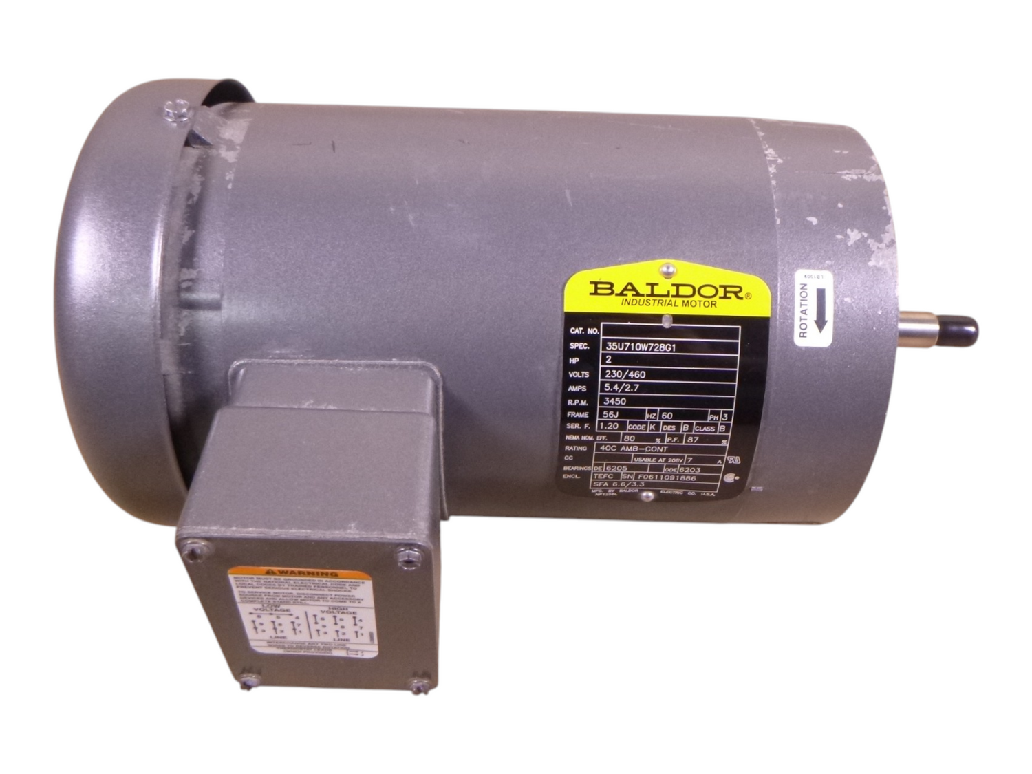 Baldor 2HP Equivalent JM3555, Jet Pump Motor 230/460 , 3450 RPM , 3 Phase , 56J